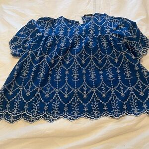 Zara Blue and White Embroidered Top